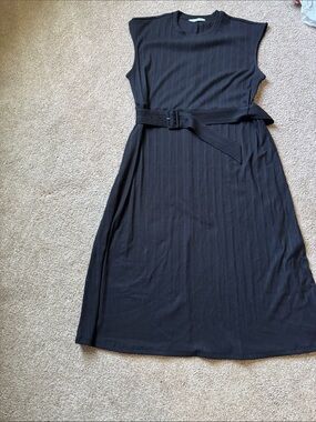 Nine West Black Sleeveless Ribbed Midi Dress with Belt